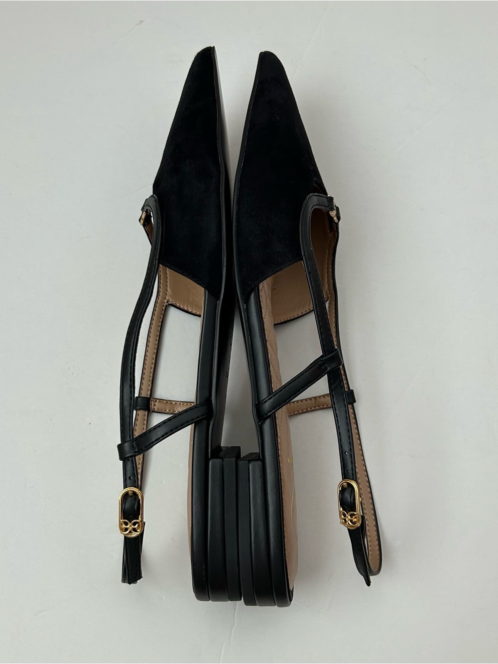 Sam Edelman Cohen Suede Slingback Pointed Flats Black Gold 9 - Picture 5 of 16